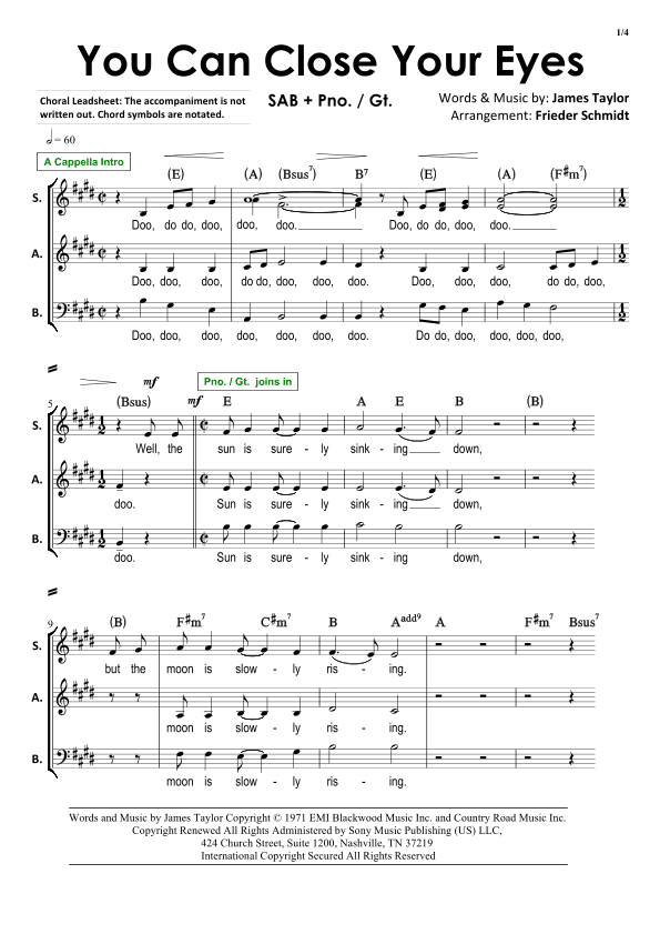 You Can Close Your Eyes (arr. Frieder Schmidt)