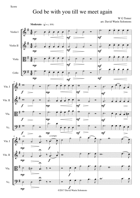 God be with you till we meet again for string quartet (arr. David Warin Solomons)