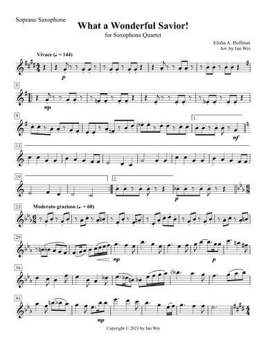 What a Wonderful Savior! for Saxophone Quartet (arr. Ian Wei)