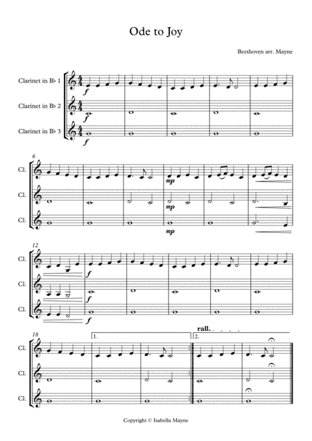 Ode to Joy - Easy Clarinet Trio (arr. Isabella Mayne)