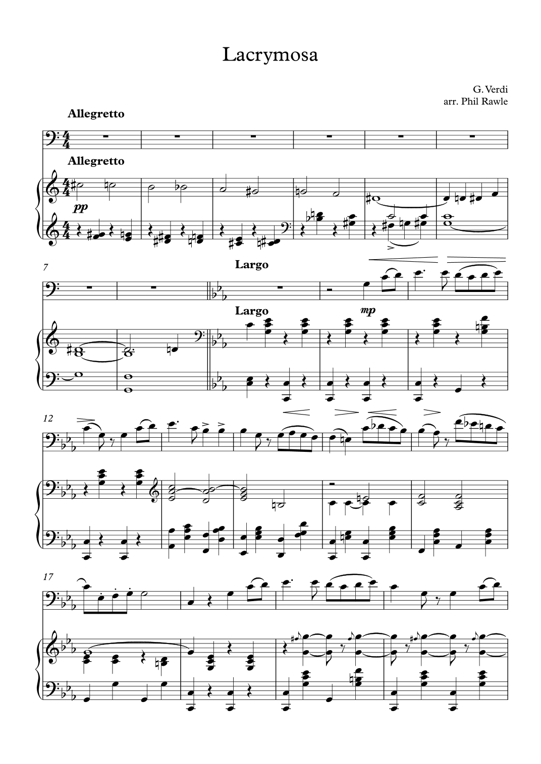 Lacrymosa from Requiem (Verdi) - Cello Solo (arr. Phil Rawle)