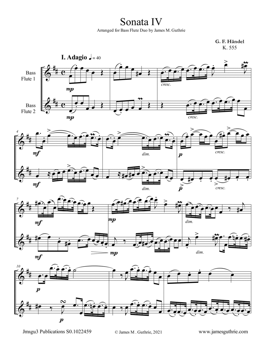 Handel: Sonata No. 4 for Bass Flute Duo (arr. James M. Guthrie)