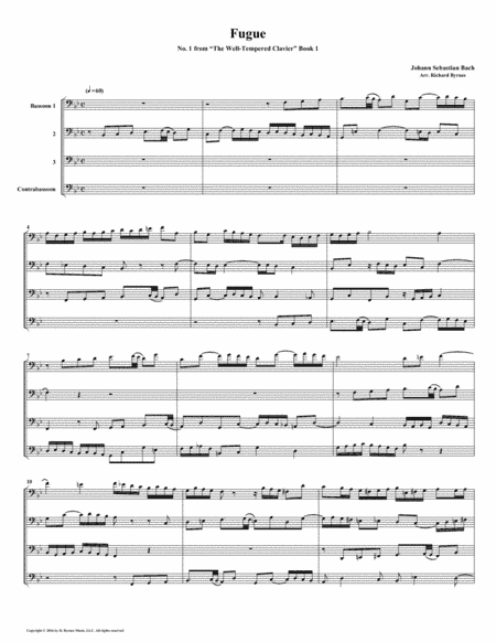 Fugue 01 from Well-Tempered Clavier, Book 1 (Bassoon Quartet) (arr. Richard Byrnes)