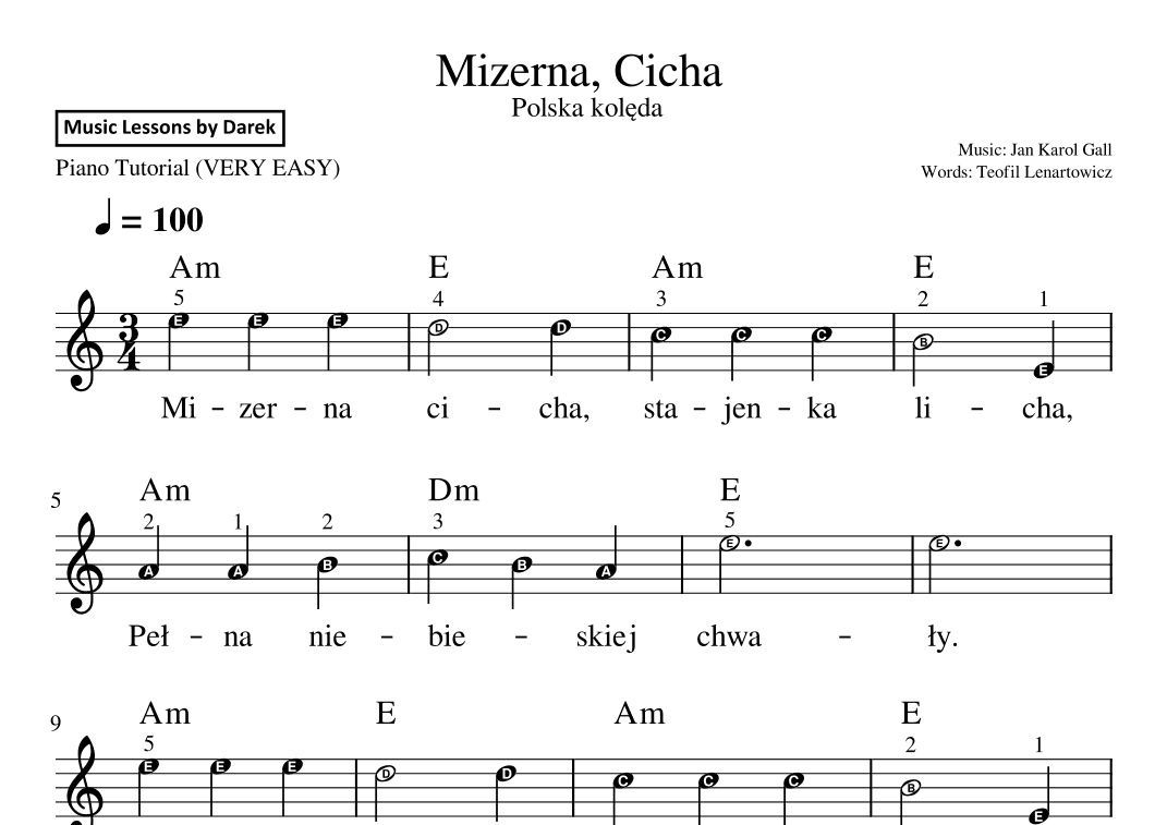 Mizerna, Cicha (Polish Christmas Carol) [VERY EASY PIANO] (arr. Darek)