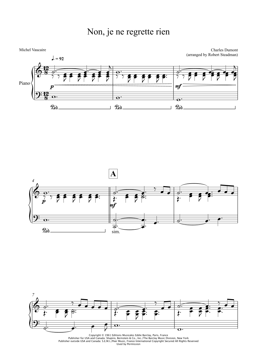Non, Je Ne Regrette Rien (arr. Robert Steadman)