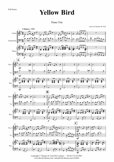 Yellow Bird - Haitian Folk Song - Calypso - Piano Trio (arr. Thomas H. Graf)