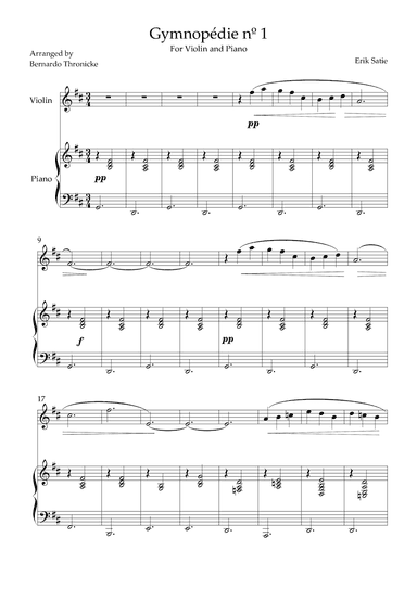 Gymnopédie nº 1 - For Violin and Piano (arr. Bernardo Thronicke)