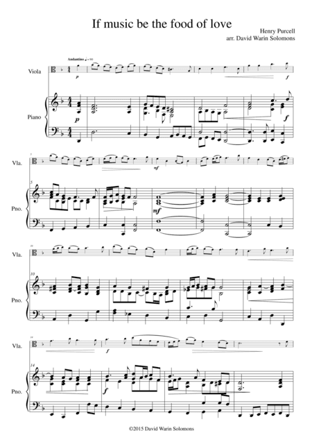 If music be the food of love for viola and piano (arr. David Warin Solomons)
