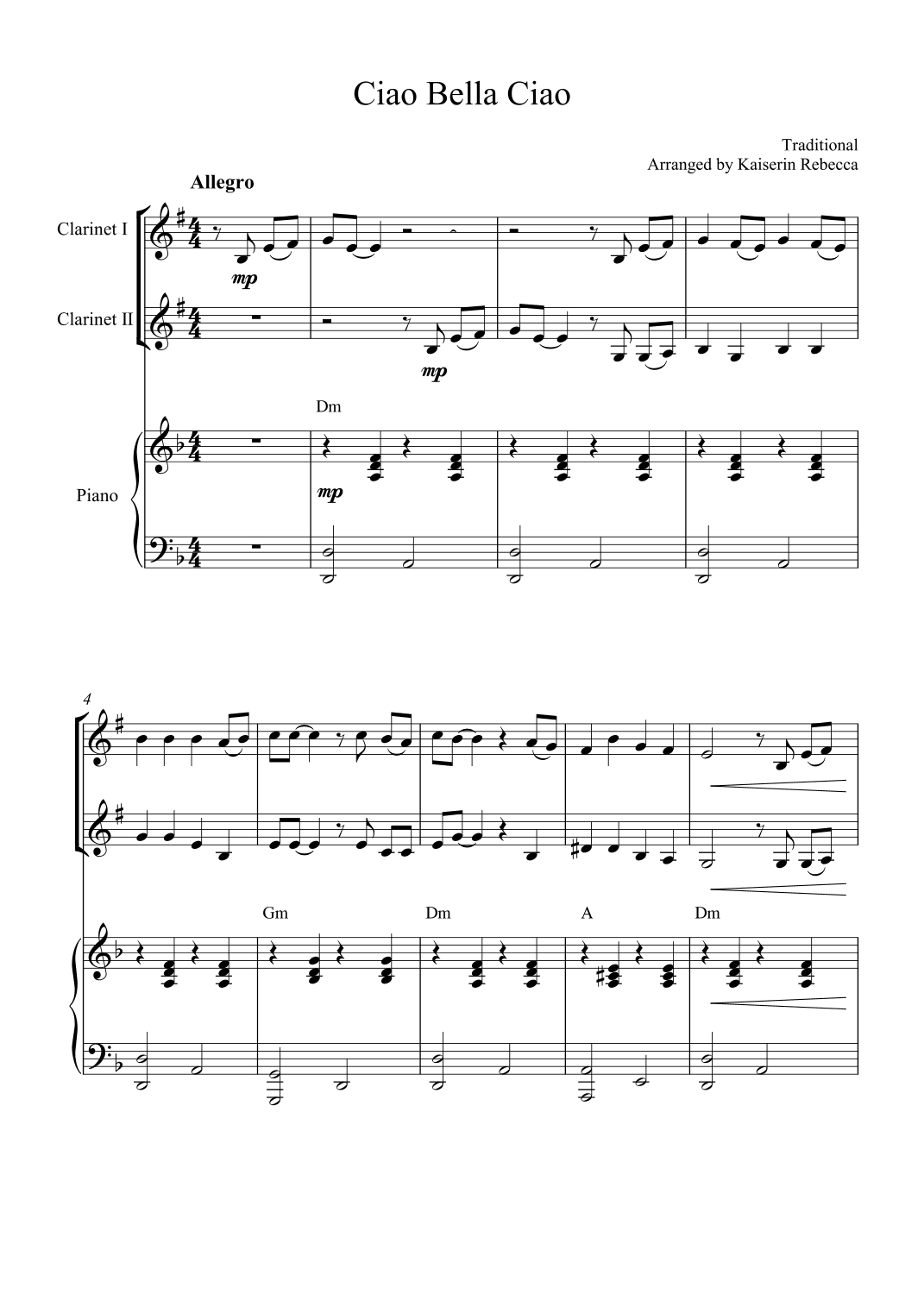 Ciao Bella Ciao (arr. Kaiserin Rebecca)