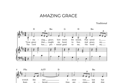 AMAZING GRACE - for piano and alto in D major with chords (arr. Alex Nunes Rodrigues)