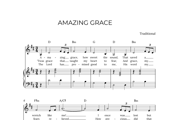 AMAZING GRACE - for piano and alto in D major with chords (arr. Alex Nunes Rodrigues)