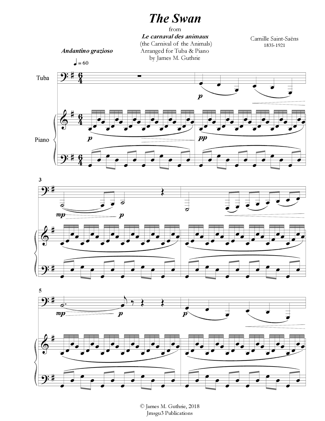 Saint-Saens: The Swan for Tuba & Piano (arr. James M. Guthrie, ASCAP)