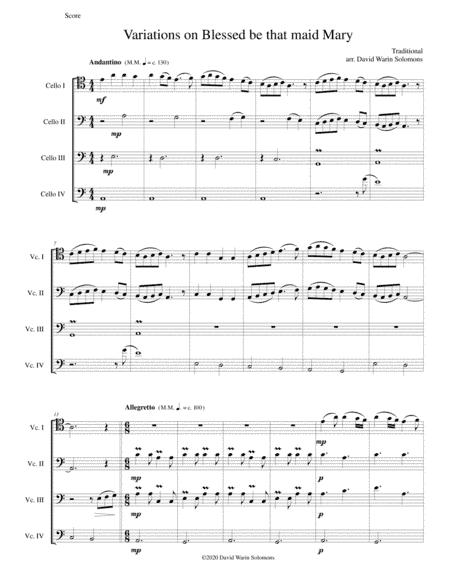 Variations on Blessed be that maid Mary for 4 cellos (arr. David Warin Solomons)
