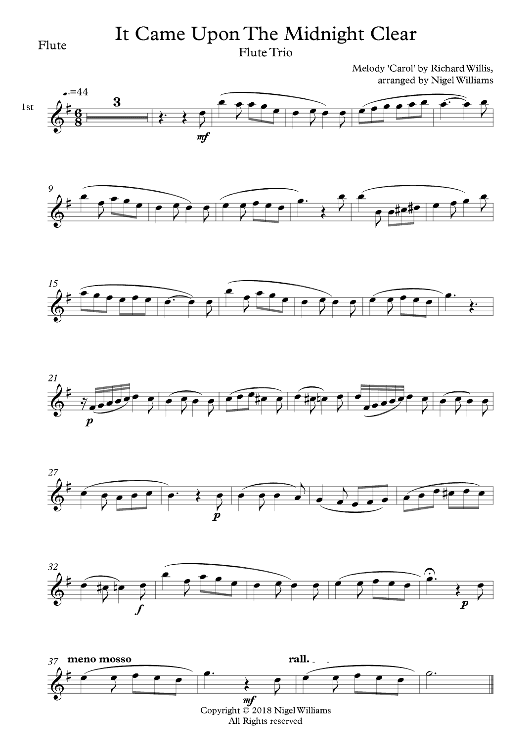 It Came Upon The Midnight Clear, for Flute Trio (arr. Nigel Williams)