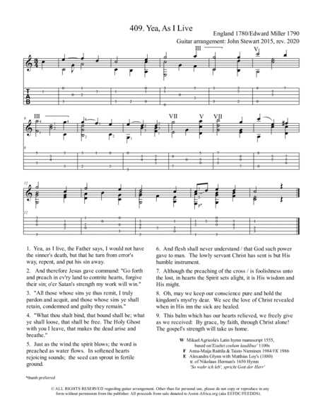 409 Yea As I Live (arr. John Stewart 2015, rev. 2020)