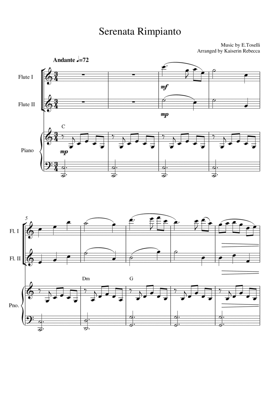 Serenata Rimpianto (Op.6 No.1) (for flute duet and piano accompaniment) (arr. Kaiserin Rebecca)
