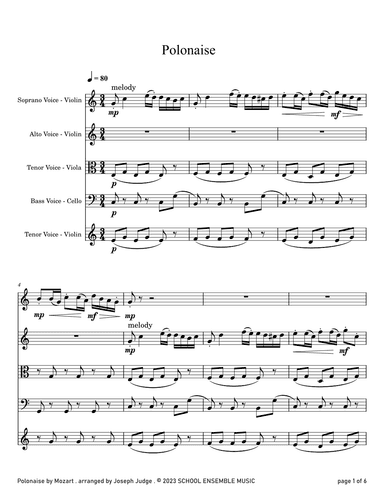 Polonaise by Mozart for String Quartet in Schools (arr. Joseph Judge)