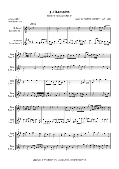 Il Lamento (from "9 Fantasies for 2") (arr. Wendolien Krul)