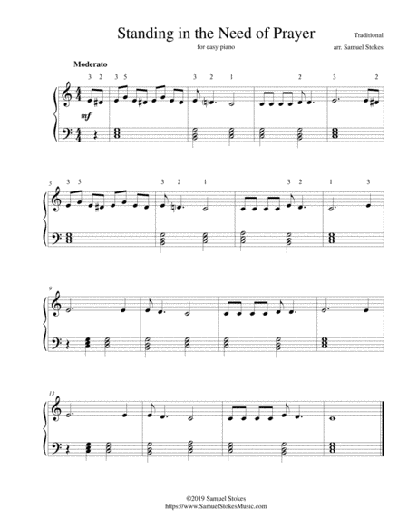 Standing in the Need of Prayer - for easy piano (arr. Samuel Stokes)