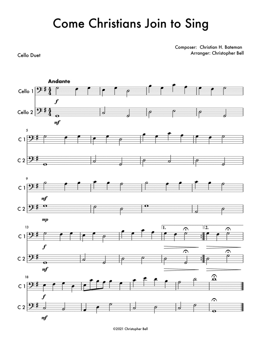 Come Christians, Join To Sing - Cello Duet (arr. Christopher Bell)