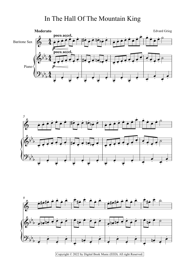 In The Hall Of The Mountain King - Edvard Grieg (Bariton Sax + Piano) (arr. Digital Book Music)