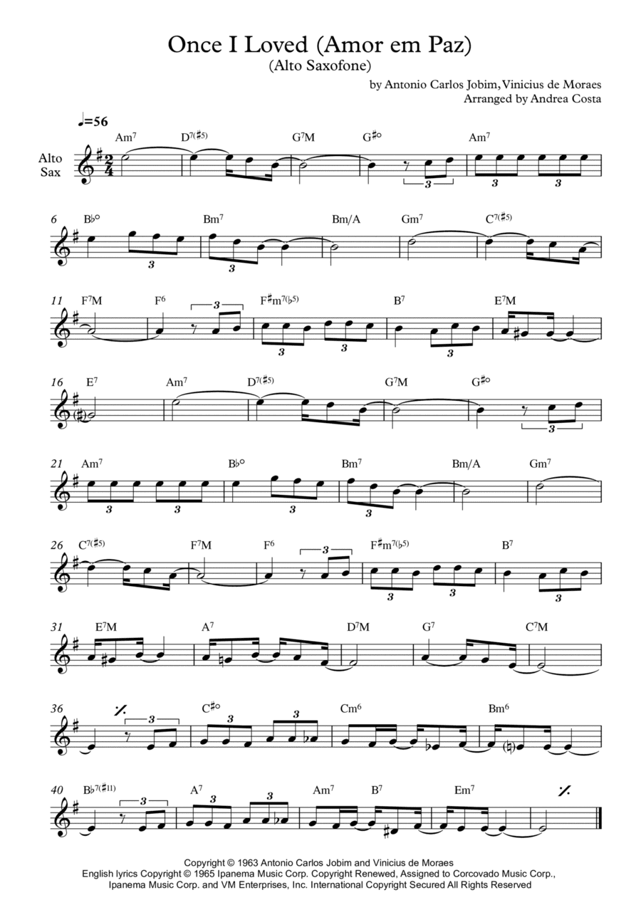 Once I Loved (amor Em Paz) (love In Peace) (arr. Andrea Costa)