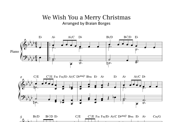 We Wish You a Merry Christmas - For Piano Solo, in Ab Major (arr. Braian Borges)