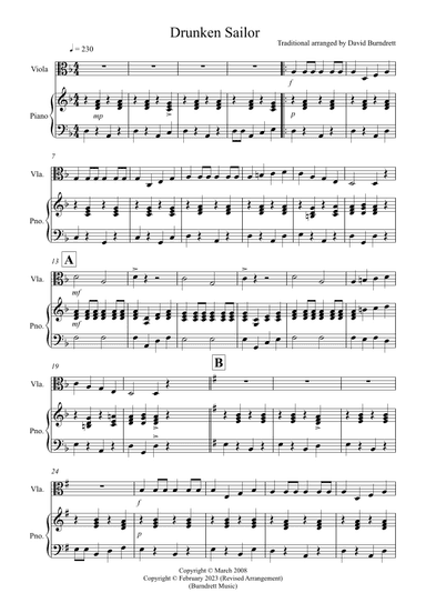 Drunken Sailor for Viola and PIano (arr. David Burndrett)