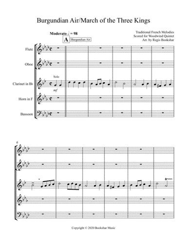 Burgundian Air/March of the Three Kings (Woodwind Quintet - 1 Flute, 1 Oboe, 1 Clar, 1 Hrn, 1 Bassoo (arr. Regis Bookshar)