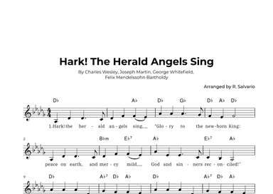 Hark! The Herald Angels Sing (Key of D-Flat Major) (arr. R. Salvario)