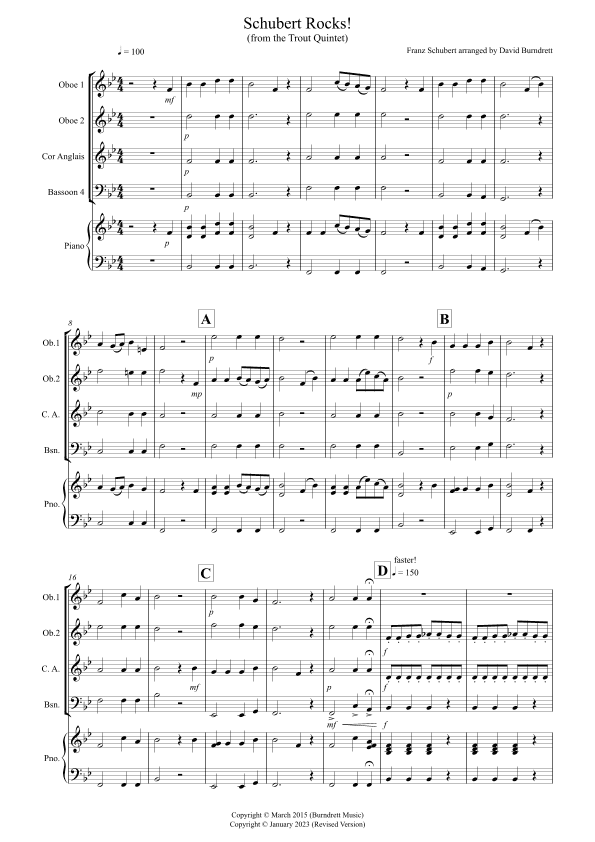 Schubert Rocks! for Double Reed Quartet (arr. David Burndrett)