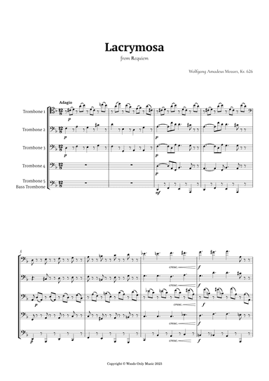 Lacrymosa by Mozart for Trombone Quintet (arr. Ander)