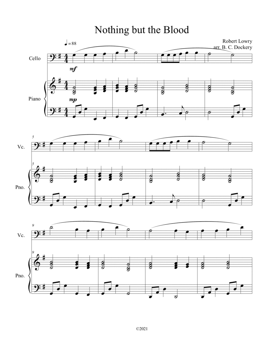Nothing but the Blood (cello solo) with optional piano accompaniment (arr. B. C. Dockery)