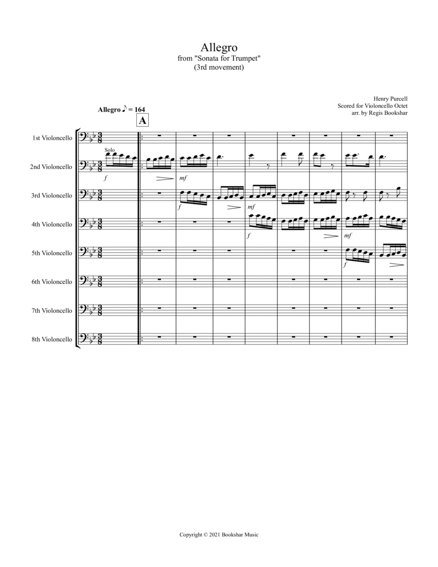 Allegro (from "Sonata for Trumpet") (Bb) (Violoncello Octet) (arr. Regis Bookshar)
