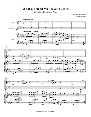 What a Friend We Have in Jesus for Flute, Clarinet and Piano (arr. Ian Wei)