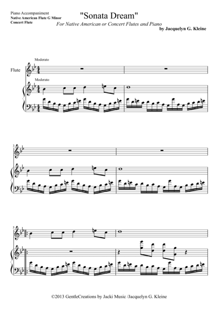 "Sonata Dream" for Native American Flute or Concert Flute and Piano. Piano Accompaniment G Minor.