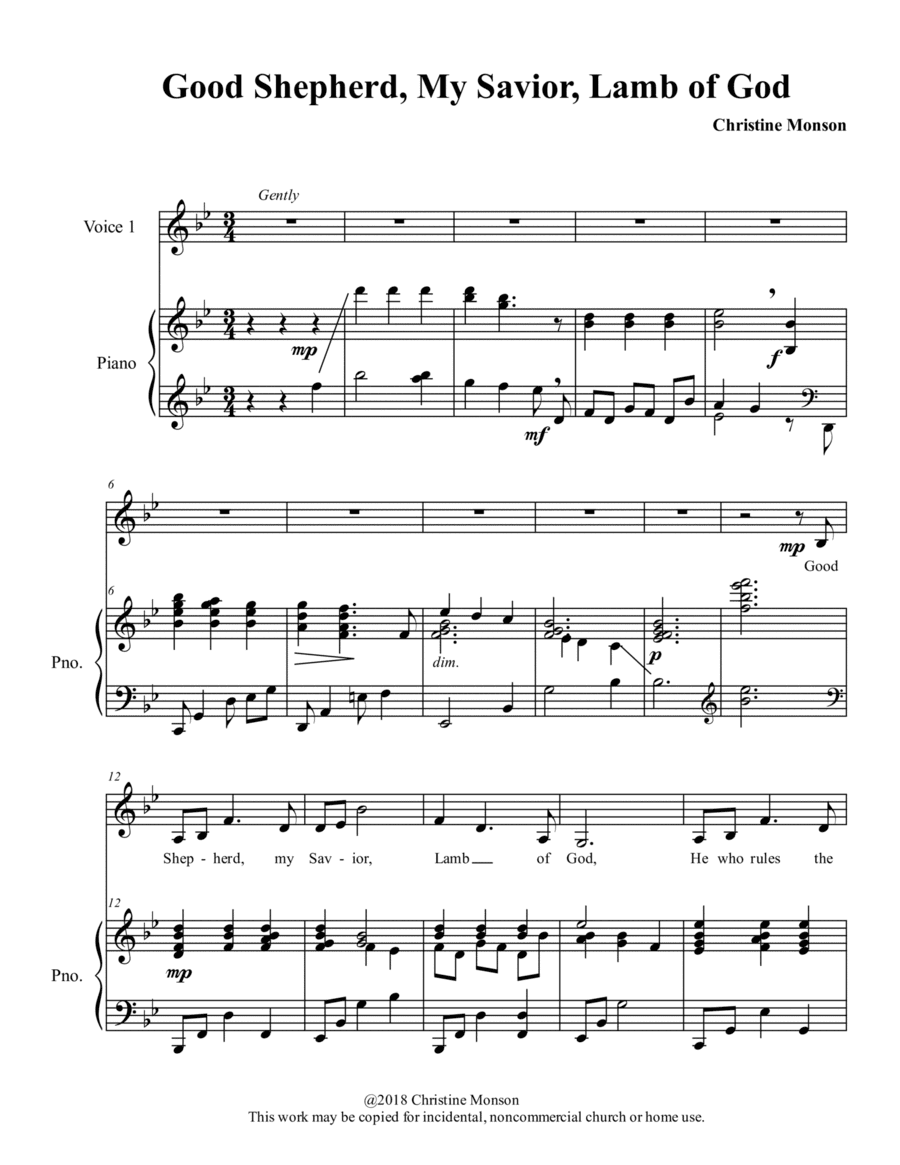 Good Shepherd, My Savior, Lamb of God, vocal solo, medium voice