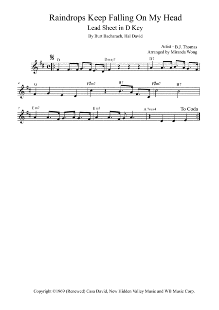 Raindrops Keep Fallin' On My Head (arr. Miranda Wong)