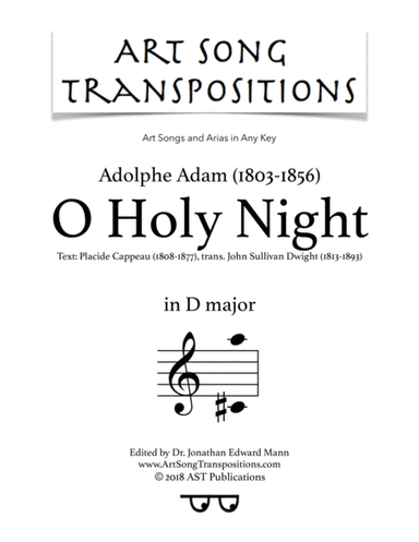 ADAM: O Holy Night (transposed to D major) (arr. ArtSongTranspositions.com)