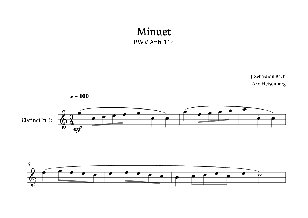 Minuet - Bach for Clarinete solo (arr. Heisenberg)