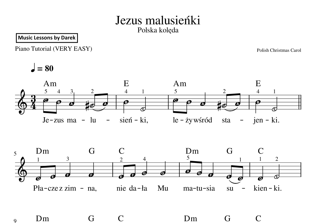 Jezus malusienki (Polish Christmas Carol) [VERY EASY PIANO] (arr. Darek)