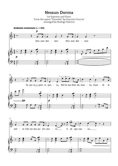 Nessun Dorma (for soprano and piano) (arr. Rodrigo Faleiros)