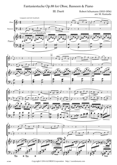 Fantasiestucke Op.88 III Duett for Oboe, Bassoon & Piano (arr. Mikio Kamada)