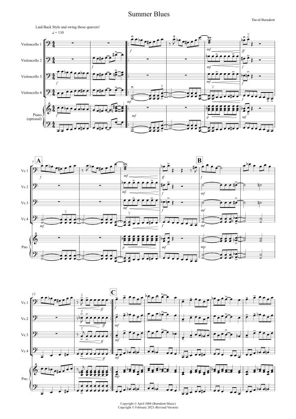 Summer Blues for Cello Quartet