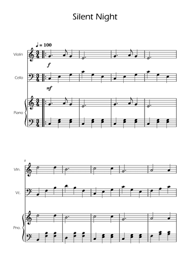 Silent Night - Violin and Cello Duet w/ Piano (arr. Ygor Nunes)
