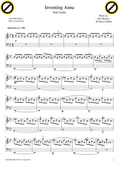 Inventing Anna End Credits (arr. PianoMusicSheets)