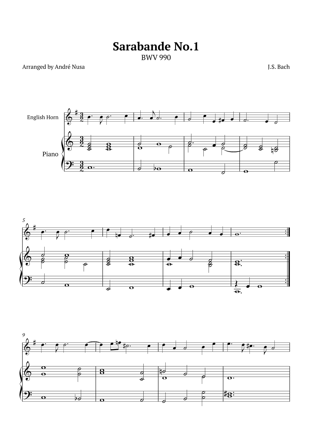 Sarabande No.1 BWV 990 (arr. André Nusa)