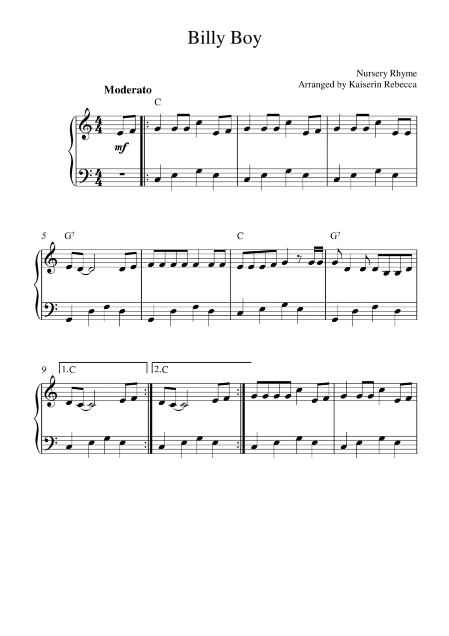 Billy Boy (for piano solo) (arr. Kaiserin Rebecca)