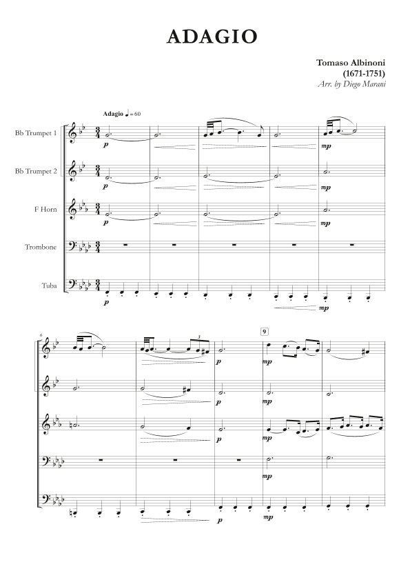 Albinoni's Adagio for Brass Quintet (arr. Diego Marani)
