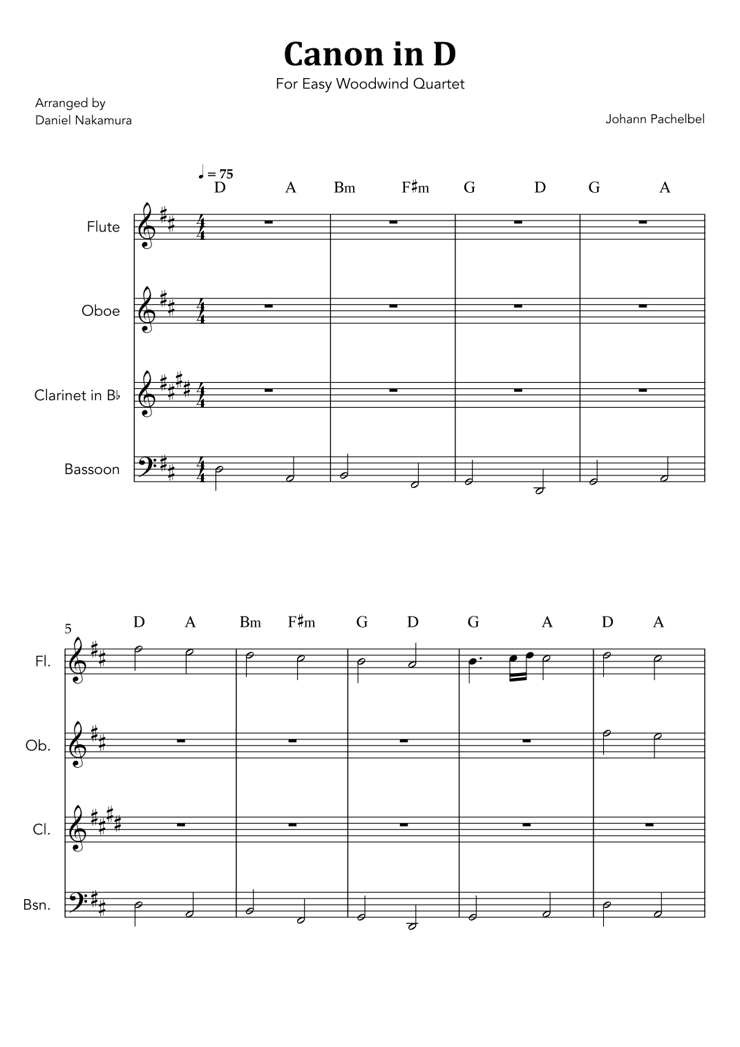 Canon In D (for Woodwind Quartet) (arr. Daniel Nakamura)